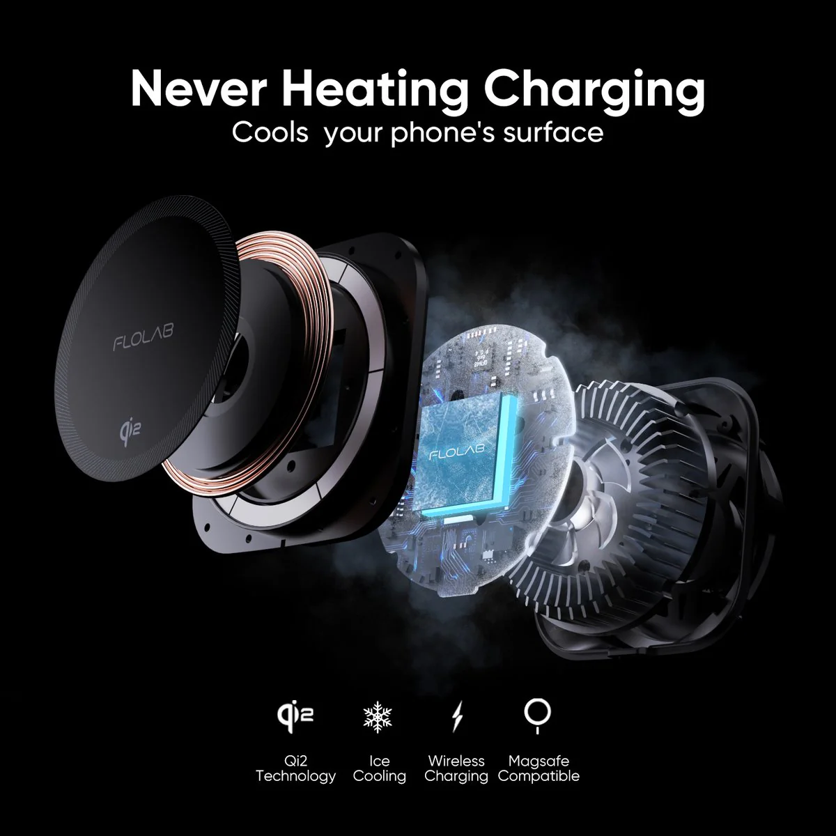 FLOLAB MagFLO Qi2 15W Best Wireless Car Charger With Cooling K2, 30W Car Charger- Fast Charging - Image 3