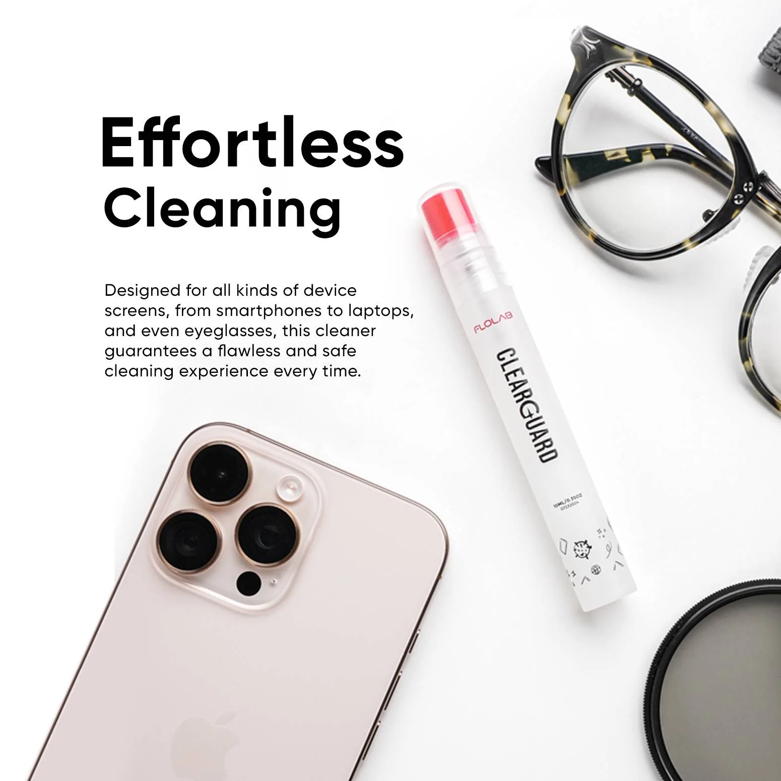 FLOLAB Clear Guard Screen Cleaner 10ml 3 packs - Easy to Clean, Portable, Ultra Soft Microfiber Cloth - Image 3
