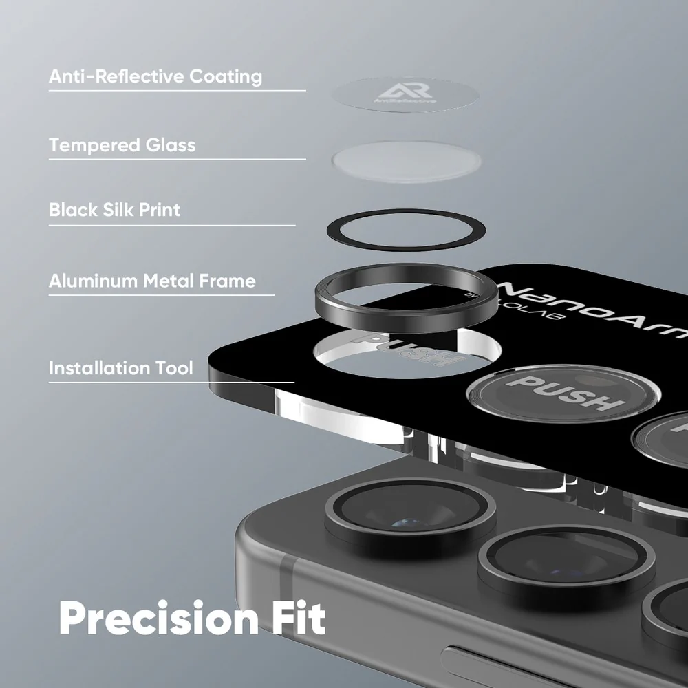FLOLAB NanoArmour for Samsung Galaxy S25 Camera Lens Protector, Tempered Glass, Aluminum Camera Ring, Anti Reflective TruColors Crystal Clear - 2 Color Options - Image 10