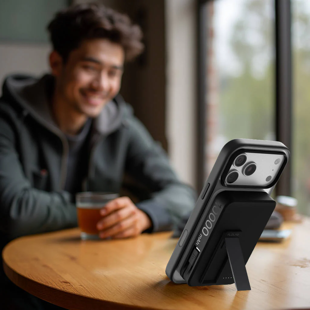 FLOLAB MagFLO Qi2 15W Wireless Power Bank, 20W PD charging- Kickstand, MagSafe Compatible, Fast Charging, Build in Cable - Image 4