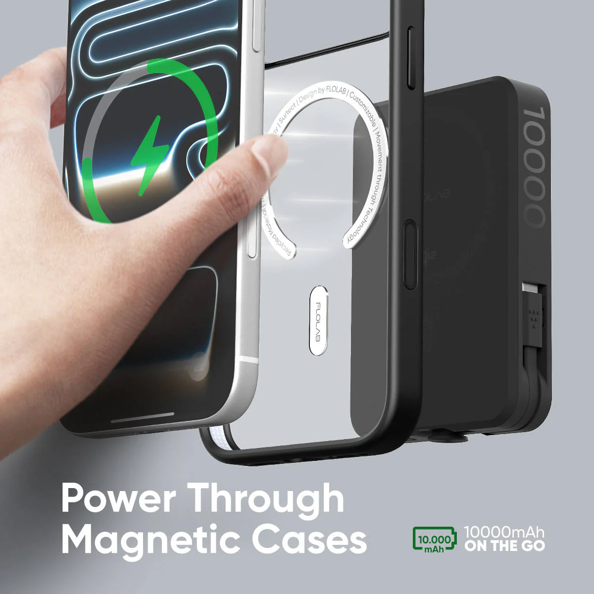 FLOLAB MagFLO Qi2 15W Wireless Power Bank, 20W PD charging- Kickstand, MagSafe Compatible, Fast Charging, Build in Cable - Image 6