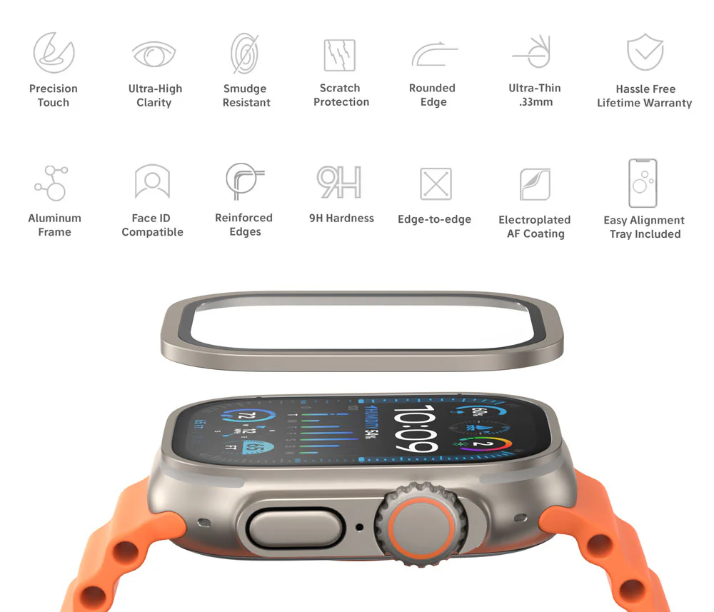 NanoArmour for Apple Watch Ultra 3 / Ultra 2 / Ultra 1 with ClearVue Anti-Reflective Tempered Glass Screen Protector: Aluminum Frame - Image 4
