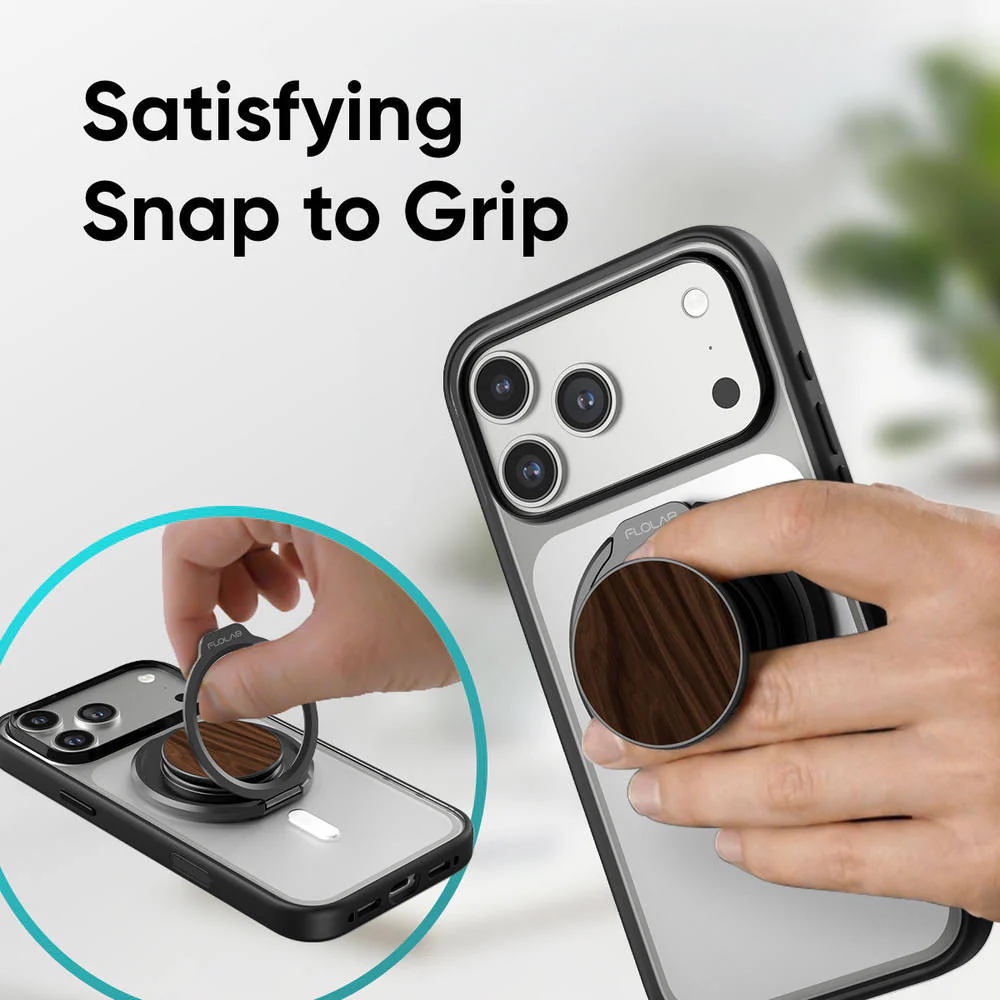 FLOLAB ForgeGrip Magnetic Stand & Phone Grip for iPhone Magsafe, Compatible with Android Phone - Walnut - Image 2