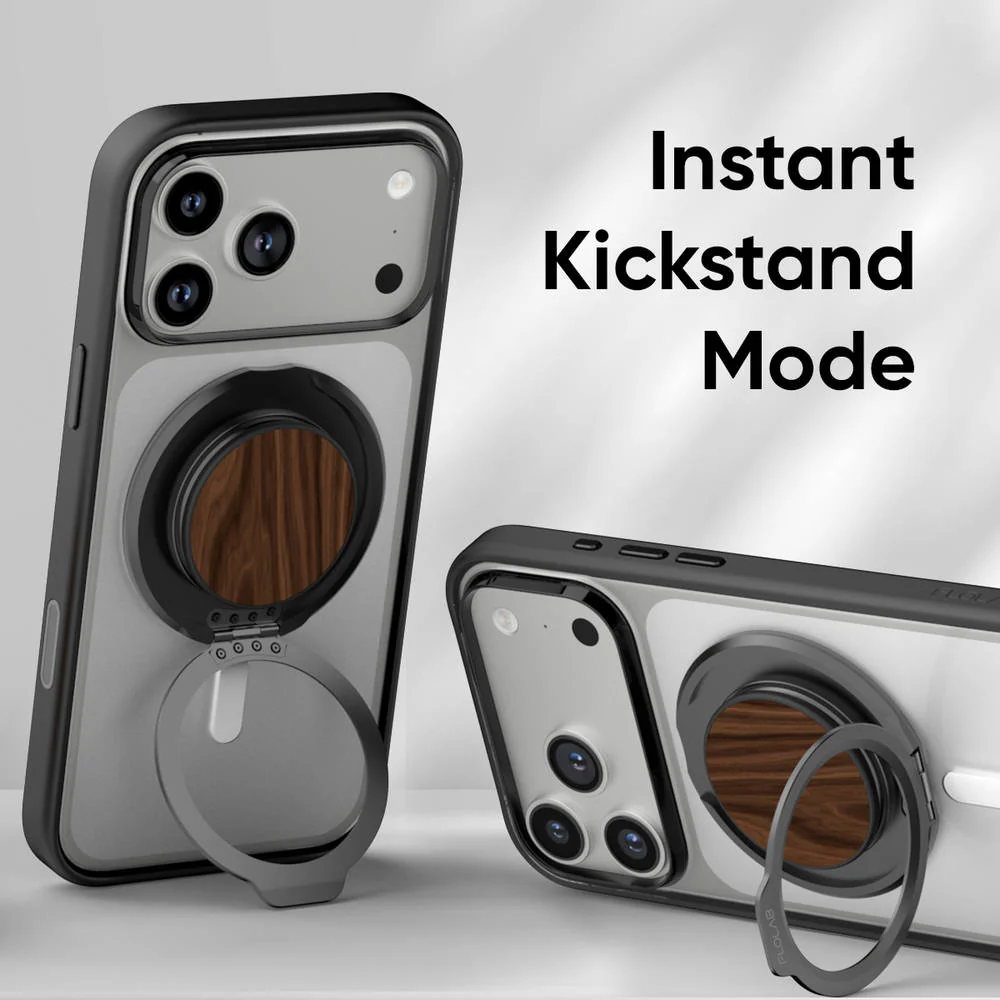 FLOLAB ForgeGrip Magnetic Stand & Phone Grip for iPhone Magsafe, Compatible with Android Phone - Walnut - Image 3